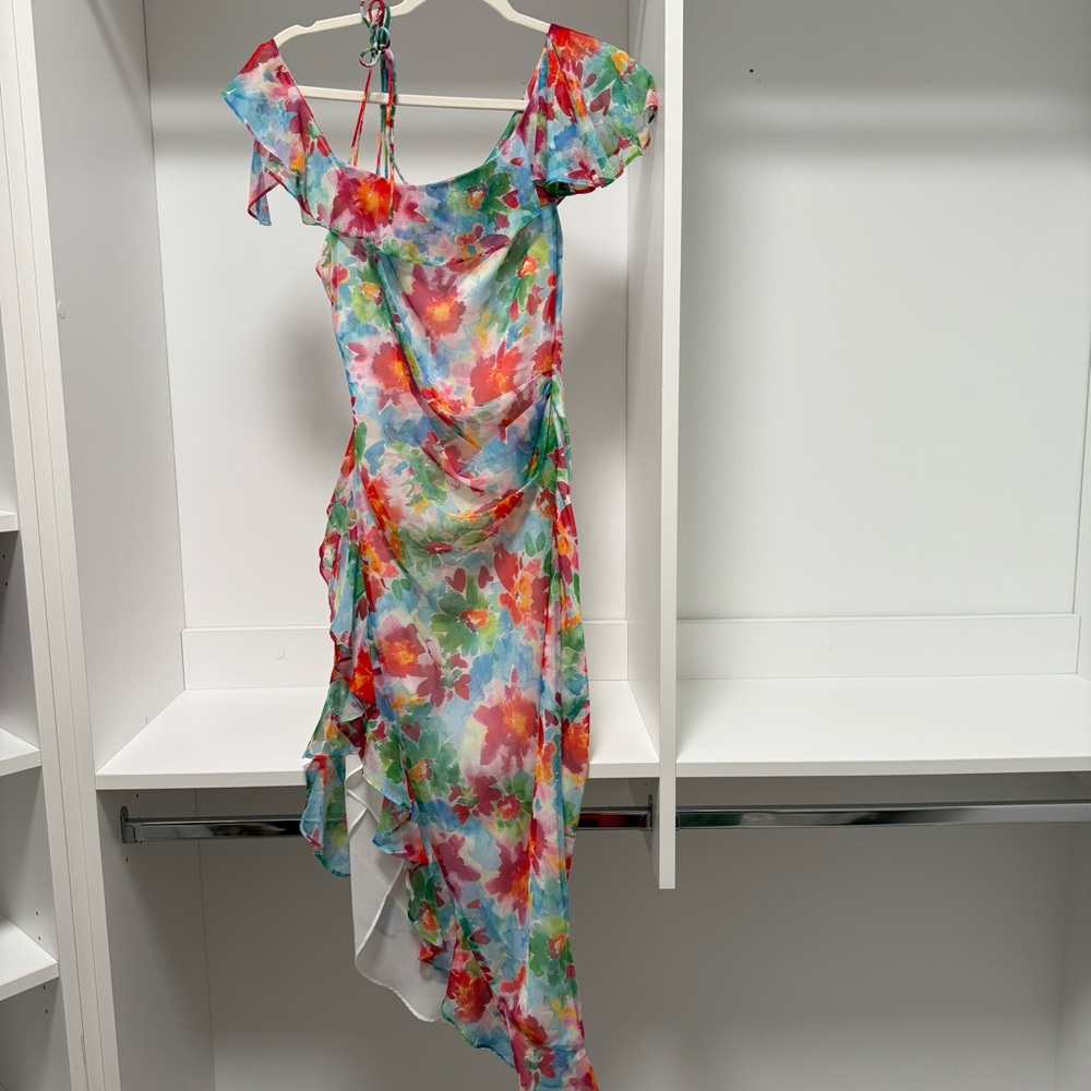 Amanda Uprichard Vibrant Floral Asymmetrical Dress